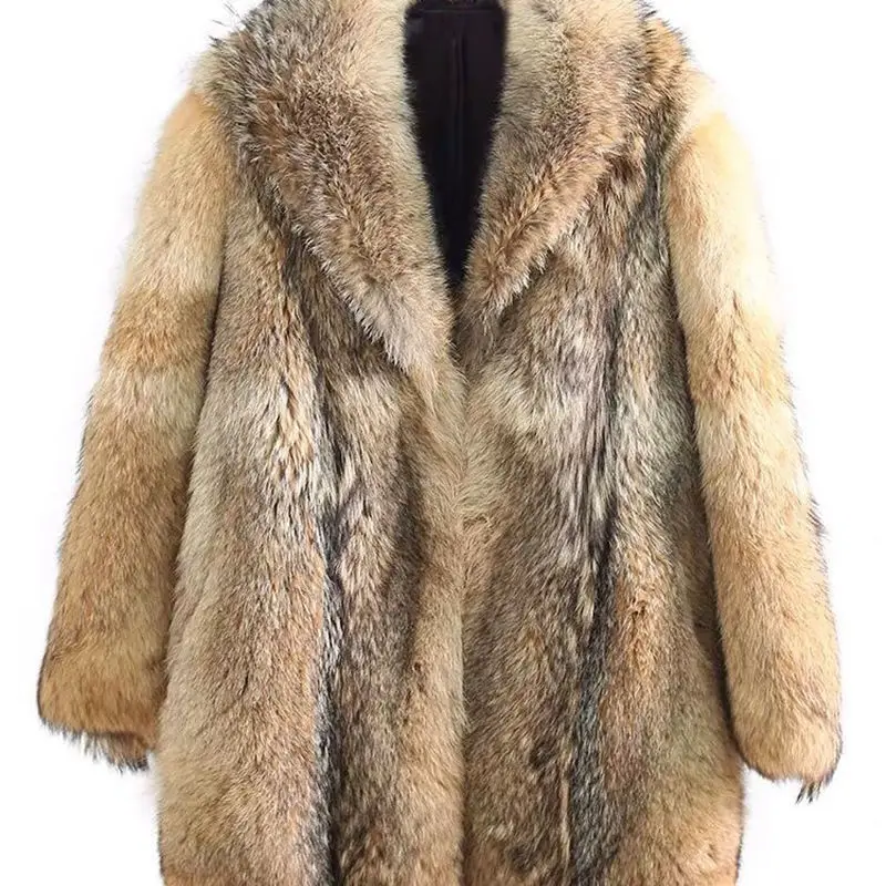 Winter Men's Long Wolf Fur Grass Coat Body Mink Overcoat Handsome Trend Loose Keep Warm Clothes Male Singer Stage Costumes