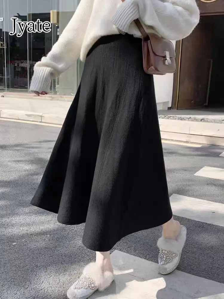 

Новинка Осень-зима 2024, однотонная шерстяная юбка Jyate средней длины в Корейском стиле, модная облегающая трикотажная юбка с высокой талией для женщин