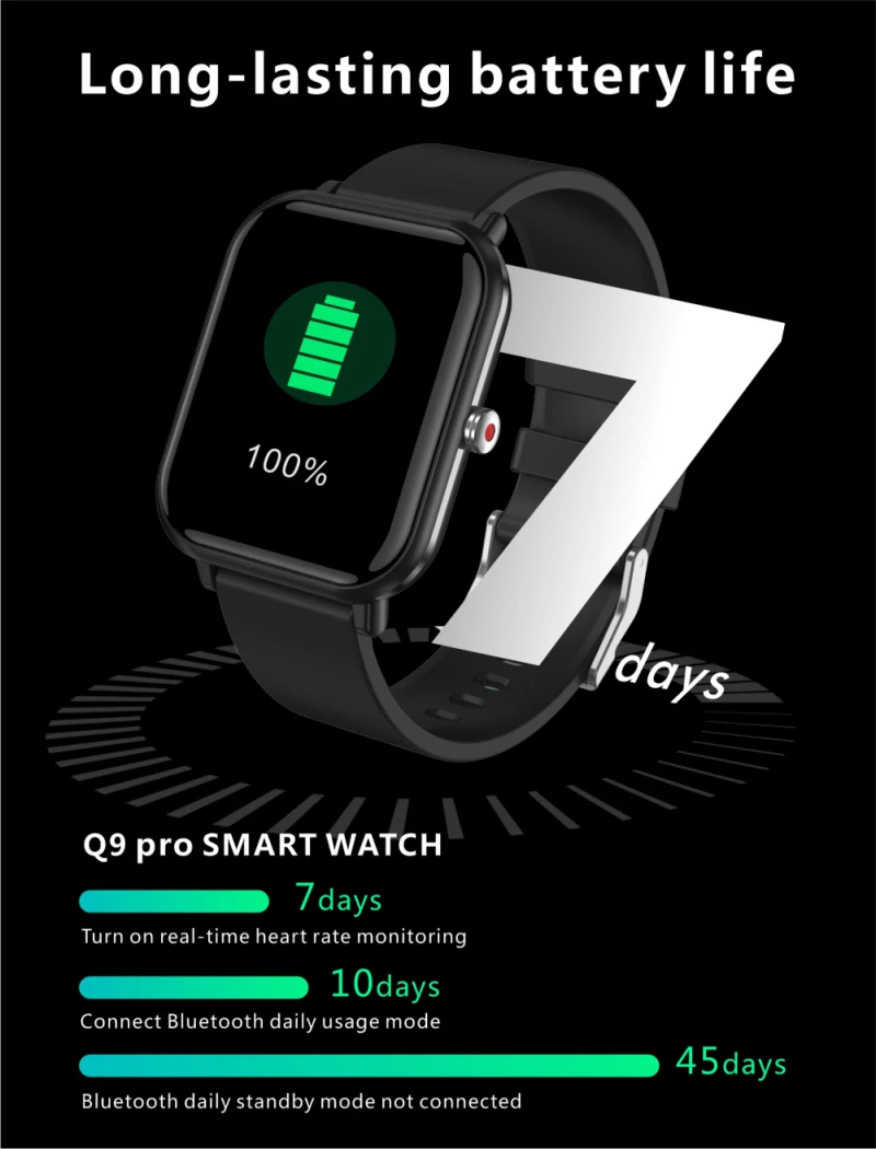 Q9 Pro Smart Watch Men 1.69inch Heart Rate Monitor Smart Bracelet Sport Fitness Inteligente Digital Clock Smartwatch