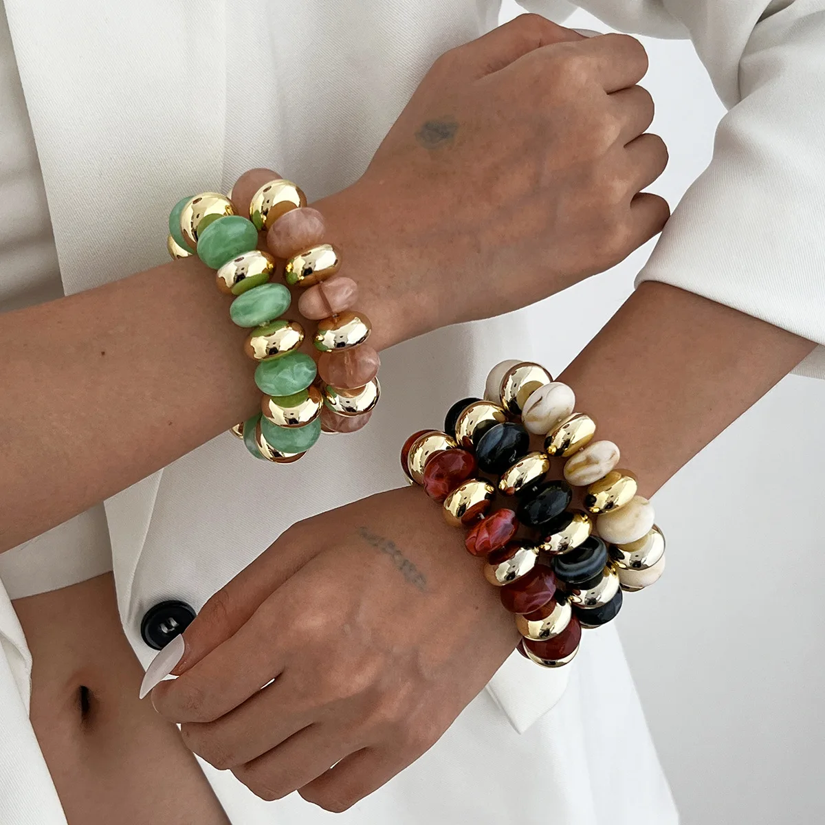 Bracelets élastiques en perles géométriques en acrylique Vintage, en résine dorée CCB, à la mode, empilables, bijoux pour femmes - AliExpress