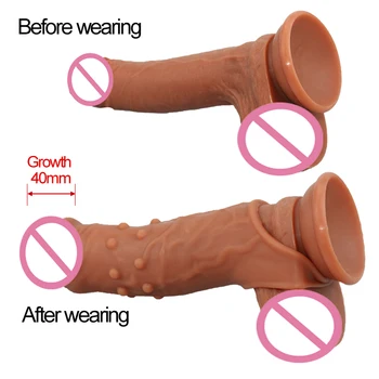 Realistic Penis Sleeve Extender Reusable Dildos Condom Delay Ejaculation Dick Enlargement Sex Toys for Men Cock Ring Time Delay 4