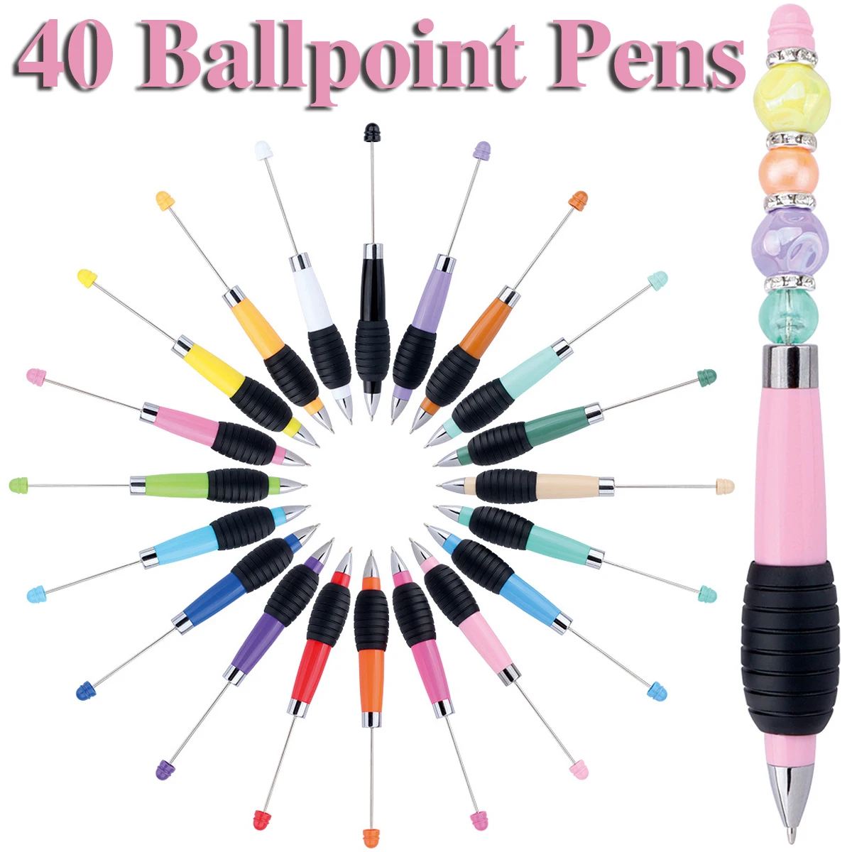 

40Pcs DIY Retractable Beading Pen Creative macaron color retractable rotating beading gift ballpoint pen