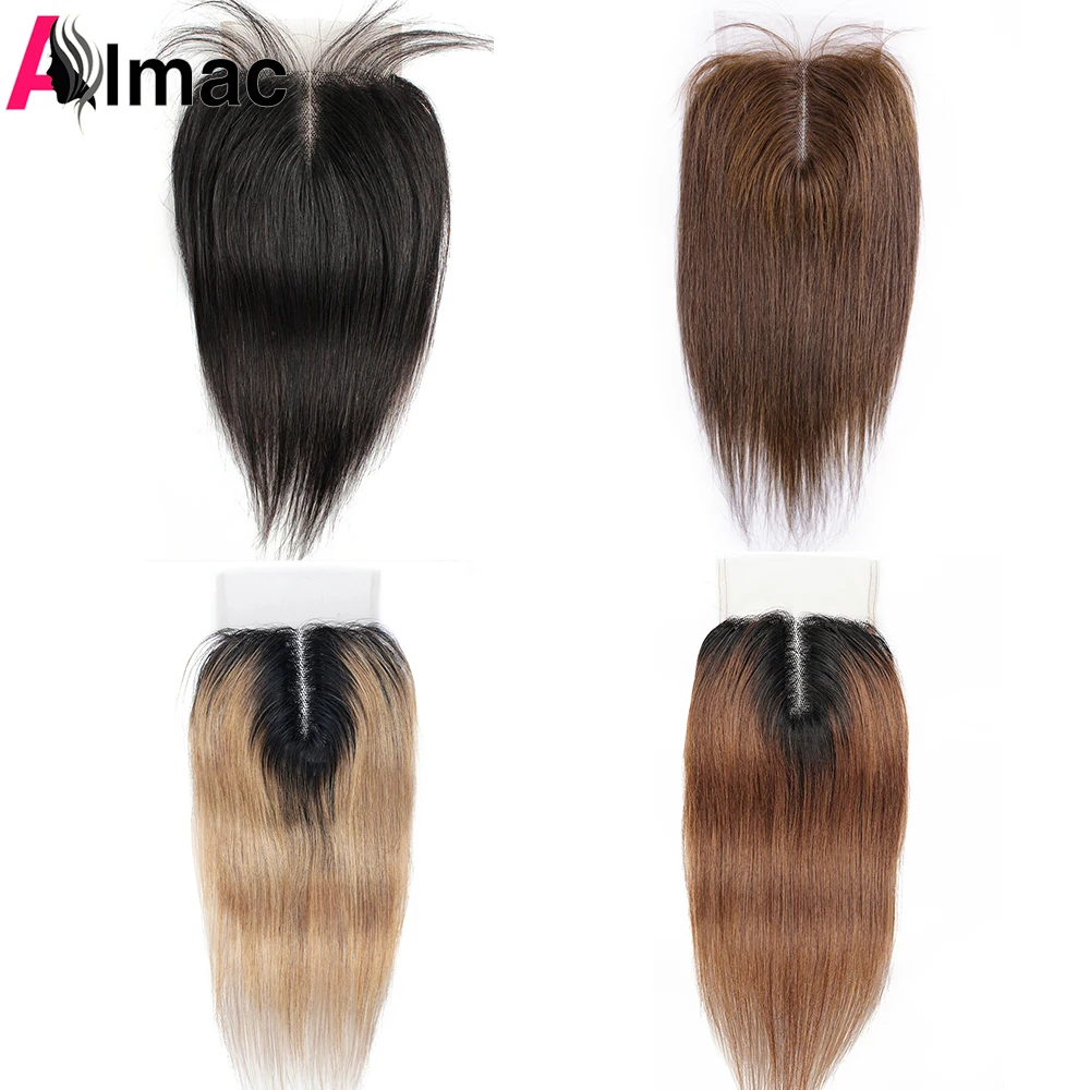 Human Hair Closure, Human Hair Lace Product, 4*1 T Part Lace Closure Ombre Honey Blonde Natural Color Remy Straight Indian Human Hair Light Brown Swiss Lace Middle Part