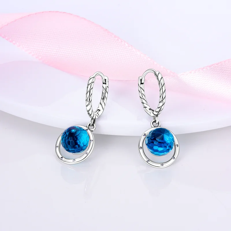 2022 Sterling Silver 925 Blue Zircon circle Pendant Earrings For Women Making Jewelry Gift Wedding Party Engagement