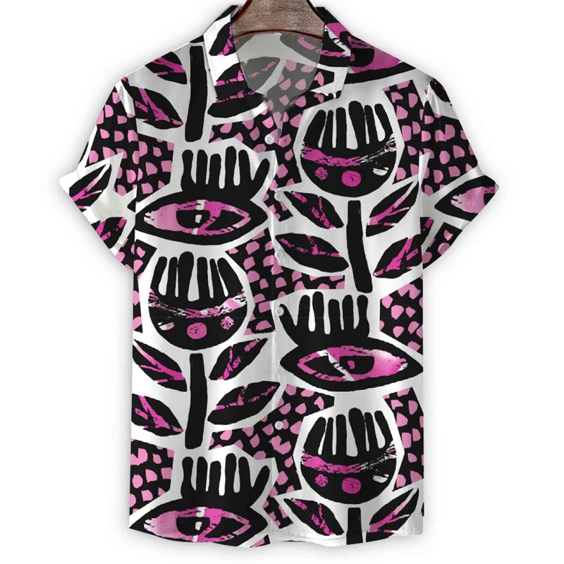 thumbnail image 1 of Camisa hawaiana con estampado 3D creativo de ojos y labios para hombre, blusa de solapa de manga corta, camisetas casuales de verano para vacaciones de calle, camisas de gran tamaño, 1 of 5