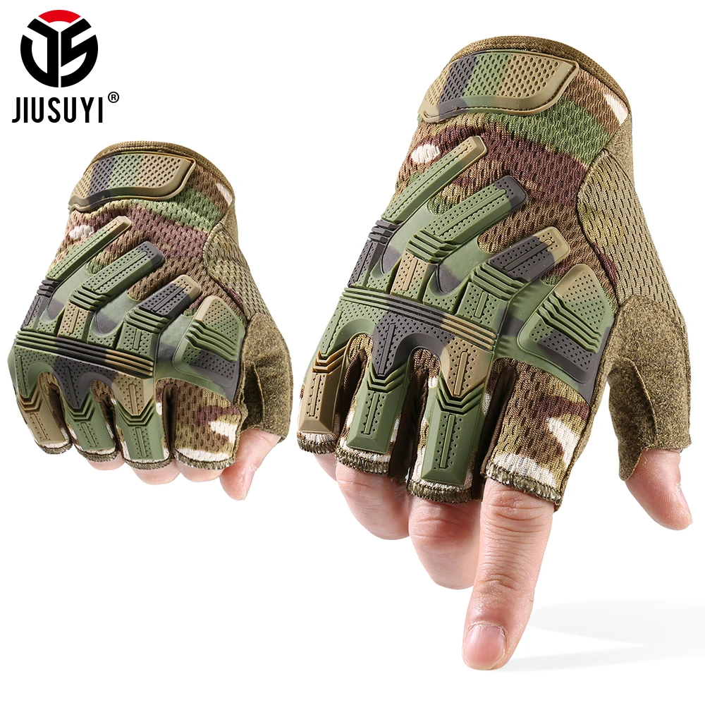 JIUSUYI Half Finger Gloves Tactical Army Military Mittens Fingerless SWAT Camo Glove Paintball Shooting Cycling Driving Men 2020