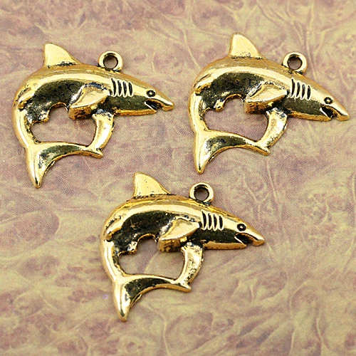 

60pcs dark gold color shark design pendant charms EF1273