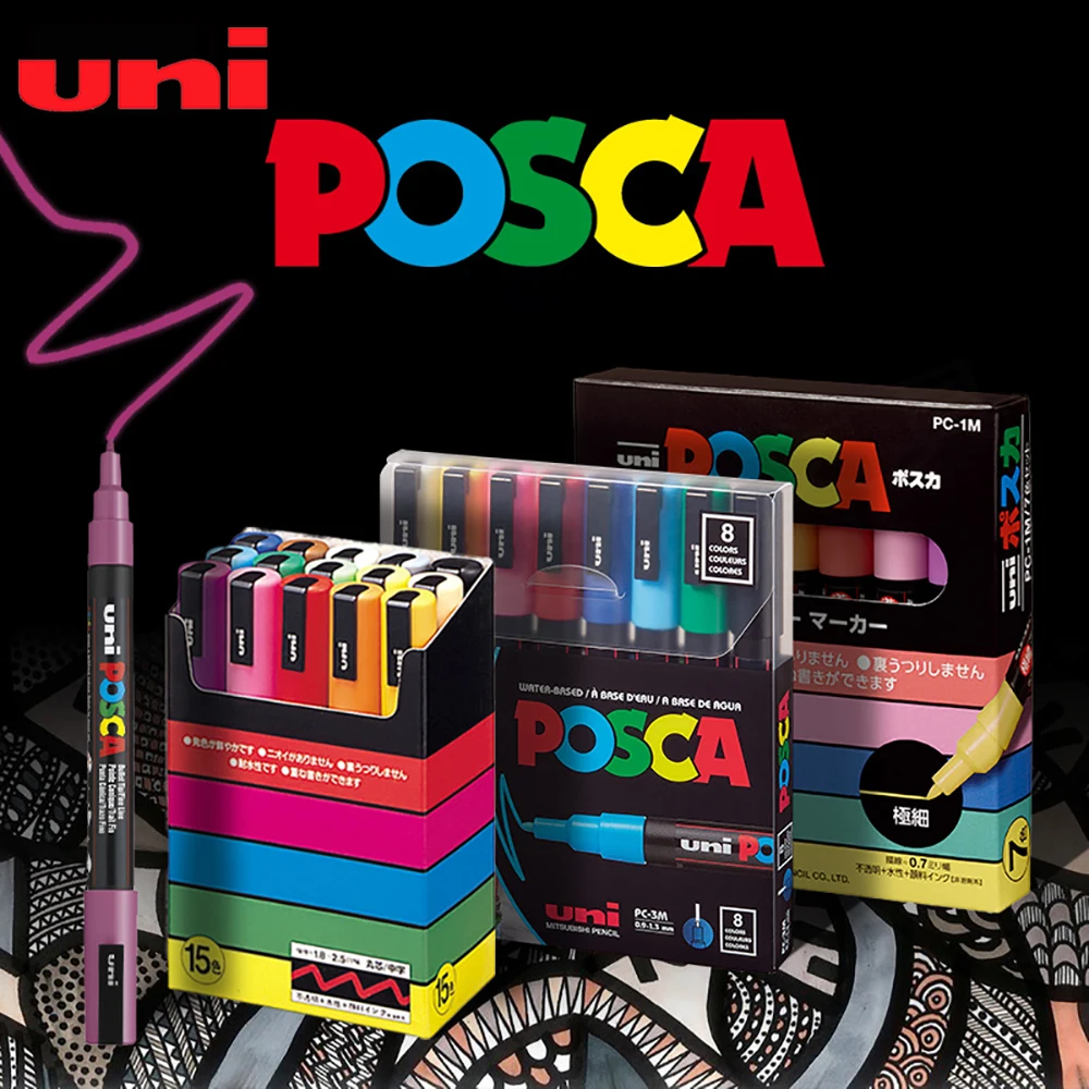 Uni Poscas Marker Pens Set, 0.7MM Extra Fine Point Plumones acrylic
