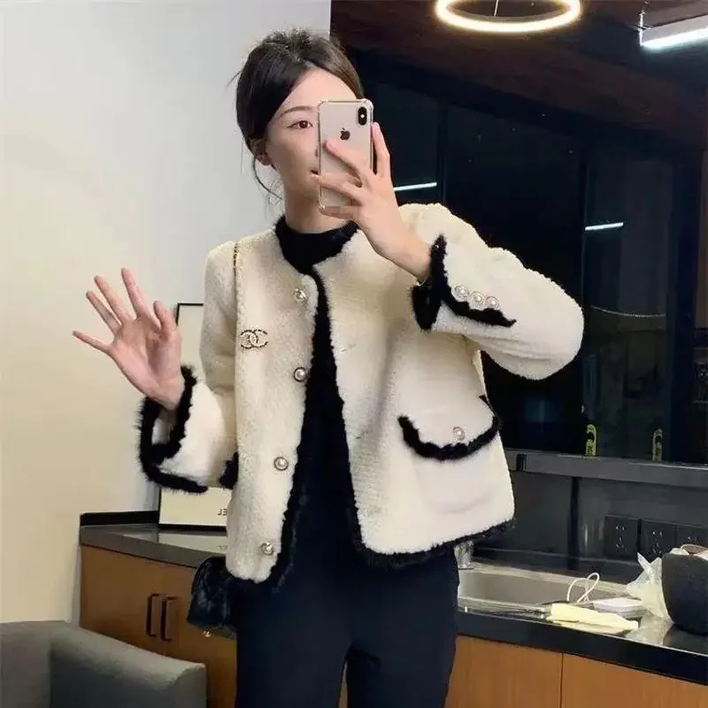 

Korean Chic Female Plush Basic Button Up Jacket Women Autumn Winter Warm Single-breasted Loose Coat Fashion Woolen Outerwear
