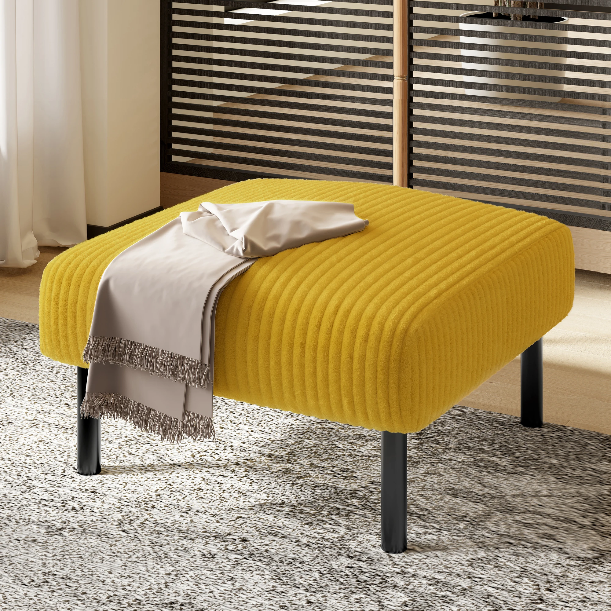 KOMHTOM Cord-3er-Set: 2-Sitzer Sofa + Sessel + Hocker, Seitentasche + Stahlrohrgestell + Extraweiche Rückenlehne – Detail 4