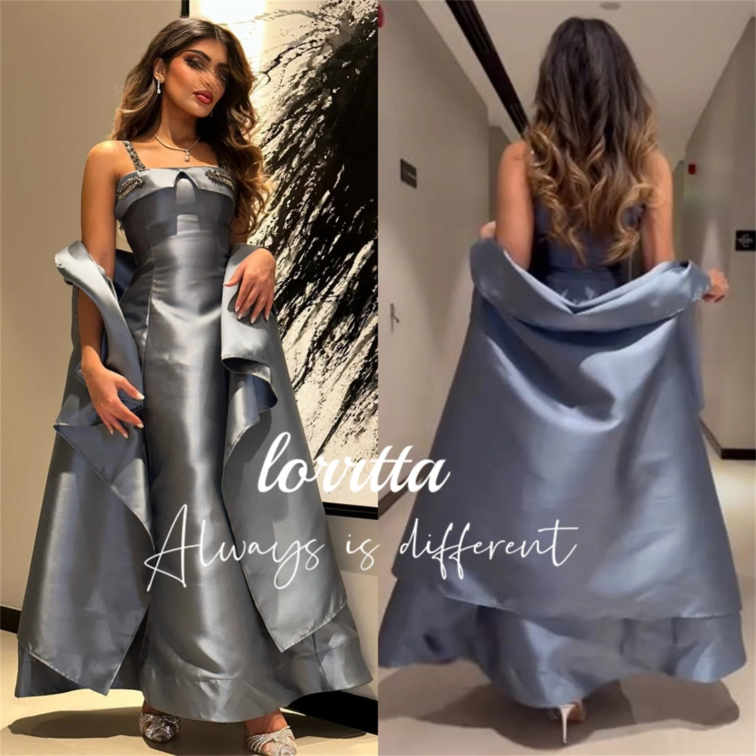 

Lorrtta Spaghetti Strap Ball Gown Beads Rhinestone Floor Length Saudi Arabia Fashion Design Evening Gown Formal Occasion Dress