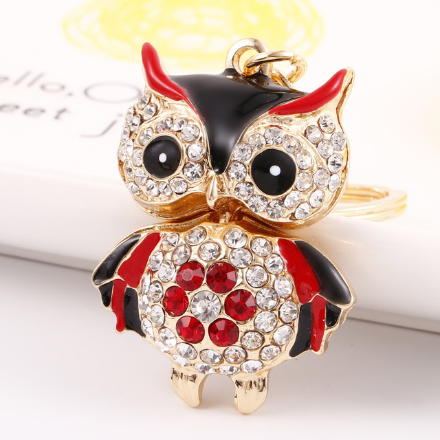 Fashion Jewelry Keychains Charming Owl Rhinestone Holder Couple Bag Gift Pendant  For Car Keyrings Cute Key Chains Wholesale