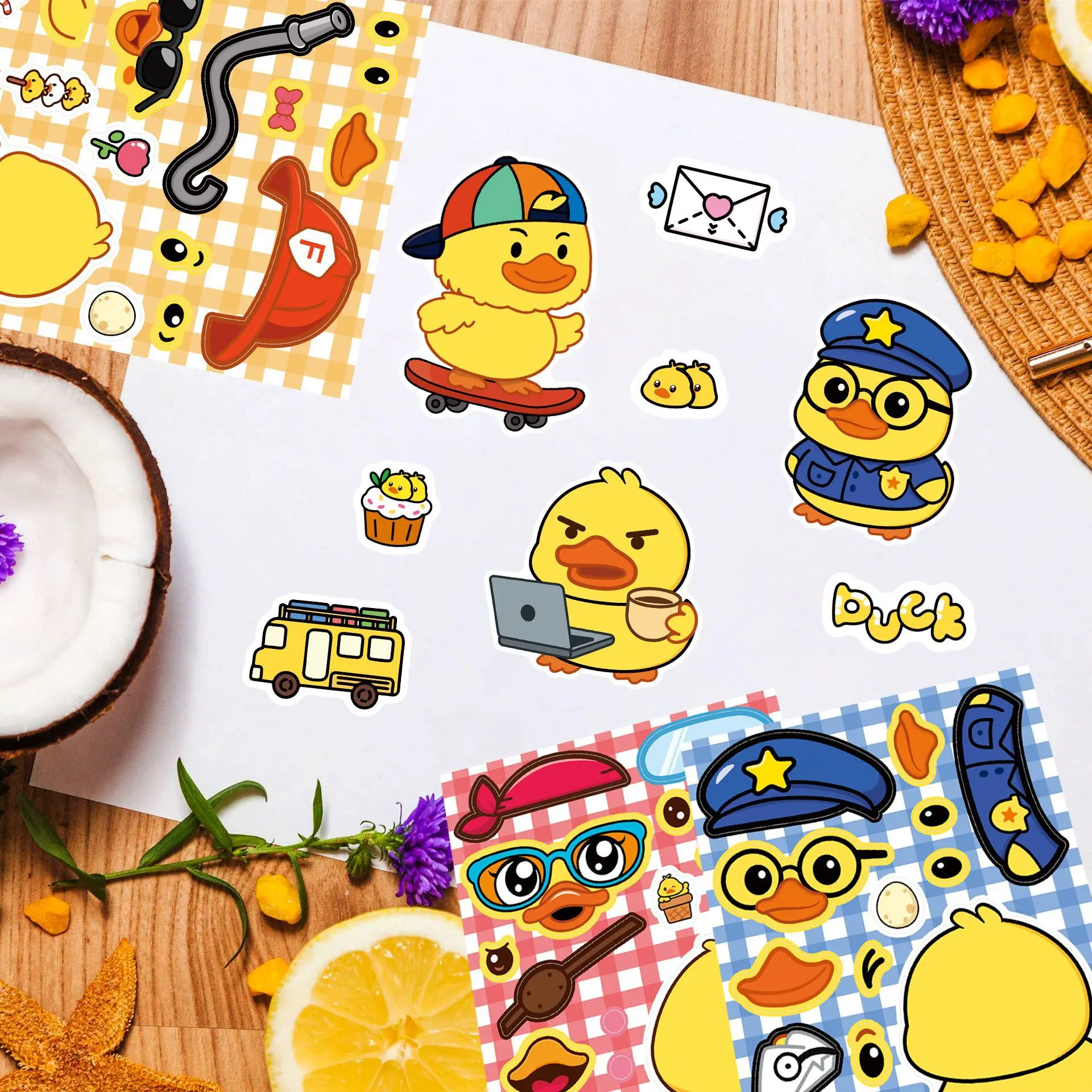 Charming Duck Face Puzzle Stickers – Kids DIY Waterproof Decals
