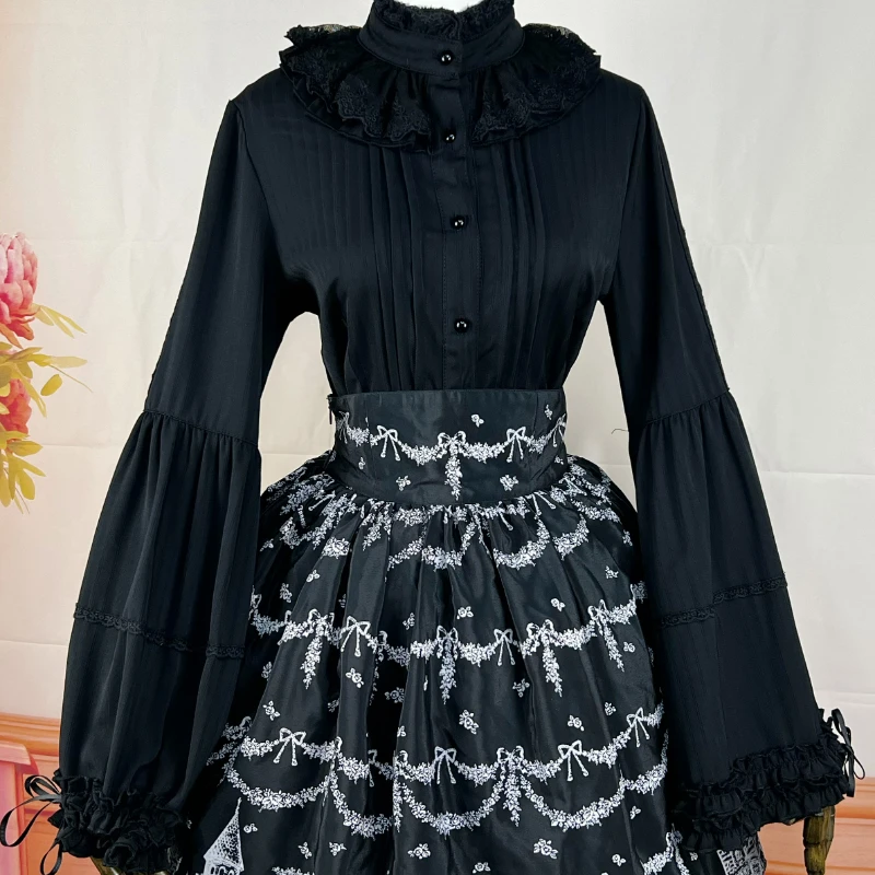 Camicetta Donna Stile Vittoriano Vintage - Maniche A Tromba, Colletto Alto E Volant - Foto 14