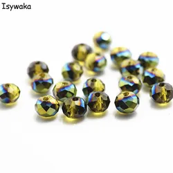 Isywaka Pink Silver Faceted Crystal Glass Spacer Beads for Jewelry Making, 50pcs (Olive Colorful)