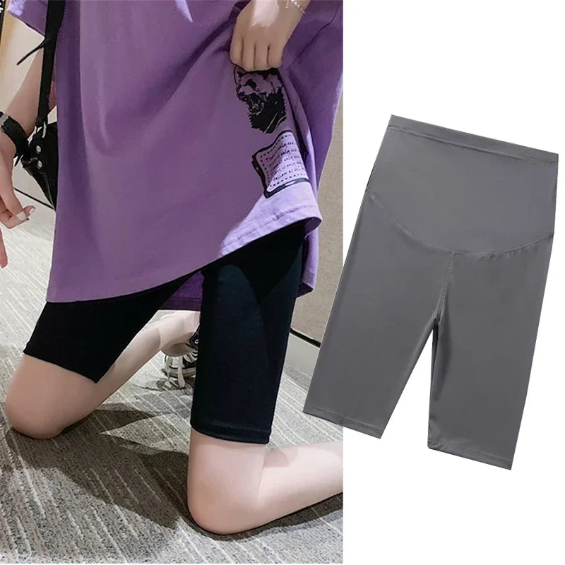 Pregnant Woman Legging Maternity Yoga Pants Summer Sharkskin Fabric Women Thin Black Slim Skinny Sport High Waist Fitness Shorts