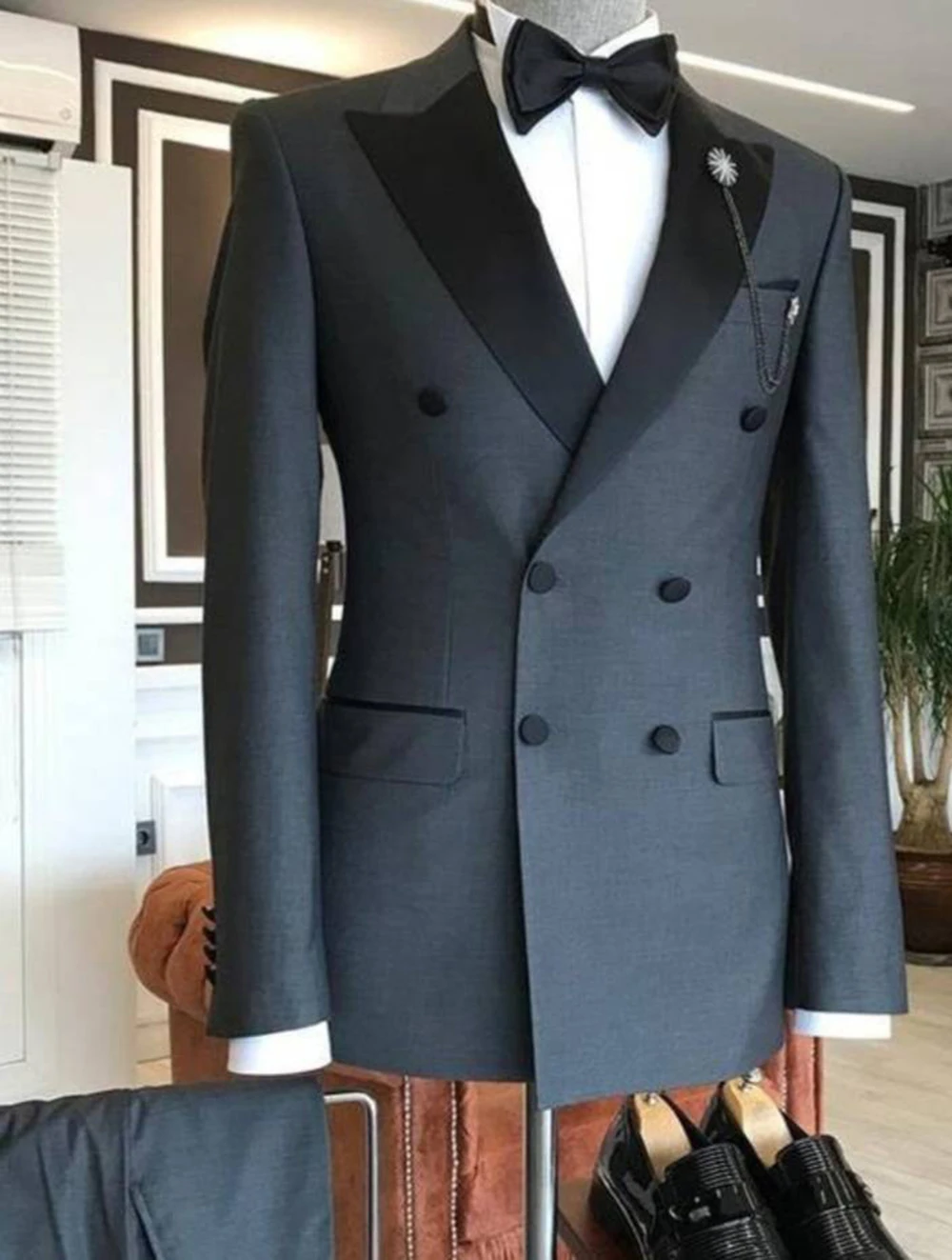 Latest Coat Pants Design Grey Blazer Trousers Men Suits for Business Male Jacket Groom Tuxedo 2Pcs Wide Peaked Lapel Made