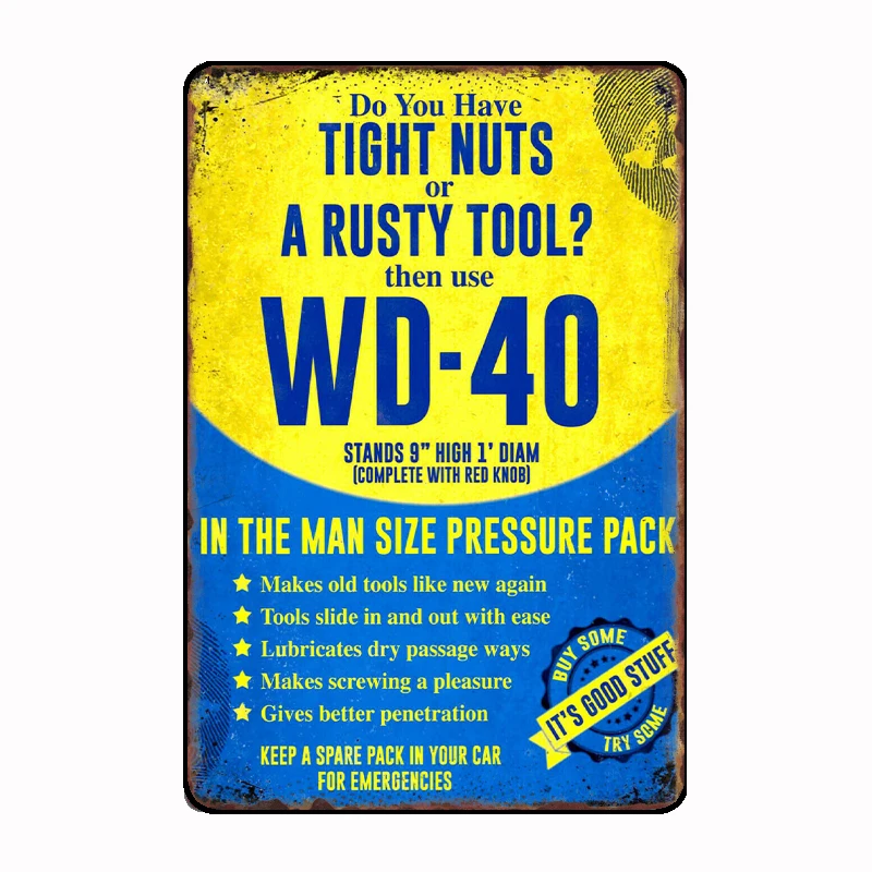 Vintage Retro Wd40 Spray Garage Tools Metal Sign Pittura Murale Personalizza Cucina Tin Sign Poster Decorazione Della Parete Della Stanza