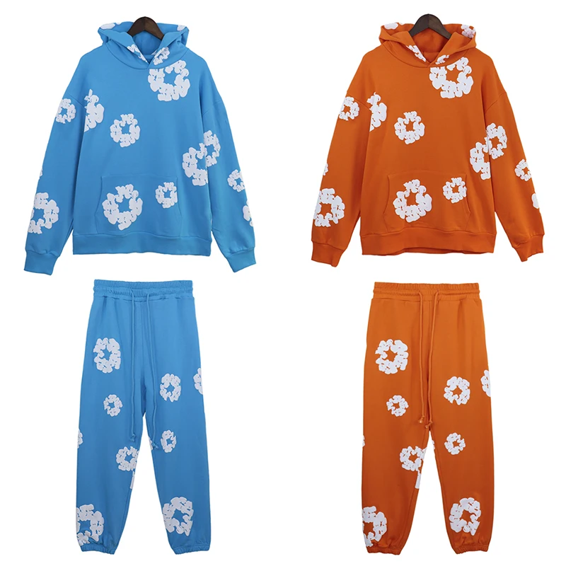 

New Orange Blue Wreath Sweatsuit Denim Tears Pullover Hoodies Men Women Top Quality Fashion Streetwear Kapok Hooded Sweatshirts