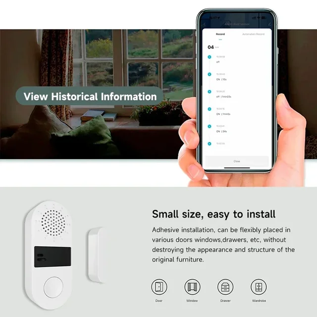 Tuya WiFi Door Window Sensor Sound and Light Alarm Home Security Wireless Magnetic Anti-Theft Smart Voice Control Protection 3