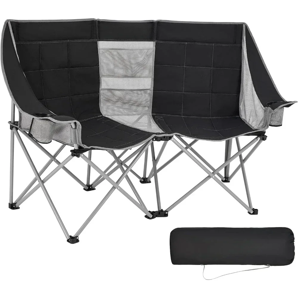 

Two-seater Sofa Outdoor Chair Oversized Tandem Camping Chair for Outdoor Picnic Beach Trips Portable Folding Chairs Black/grey