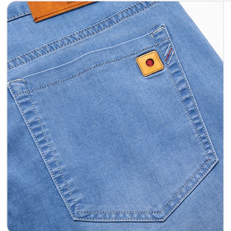2024 Men Knee Length Soft Light Blue Casual Shorts Summer Brand Stretch Thin High Quality Cotton Denim Jeans  Plus Size 28-46 5