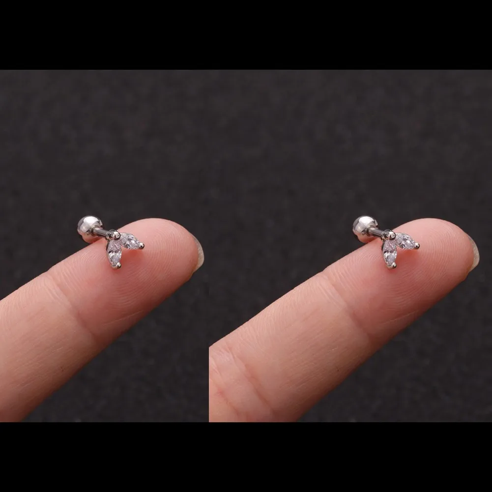 2PC 16G Fully Titanium Steel Small Cartilage Stud Earring Cubic Zirconia Helix Tragus Conch Screw Back Earring Piercing Jewelry 