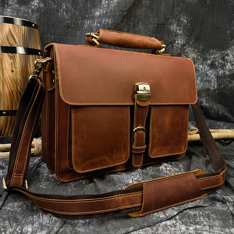 Distressed Large Leather Lenovo Mens Messenger Laptop Bag Briefcase