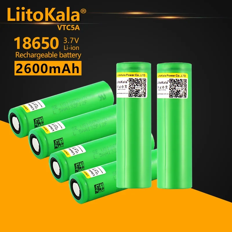 

6PCS LiitoKala 18650 US18650VTC5A 3.6V 2600mAh VTC5A High Drain 40A Lithium Rechargeable Batteries For Flashlight Power Bank