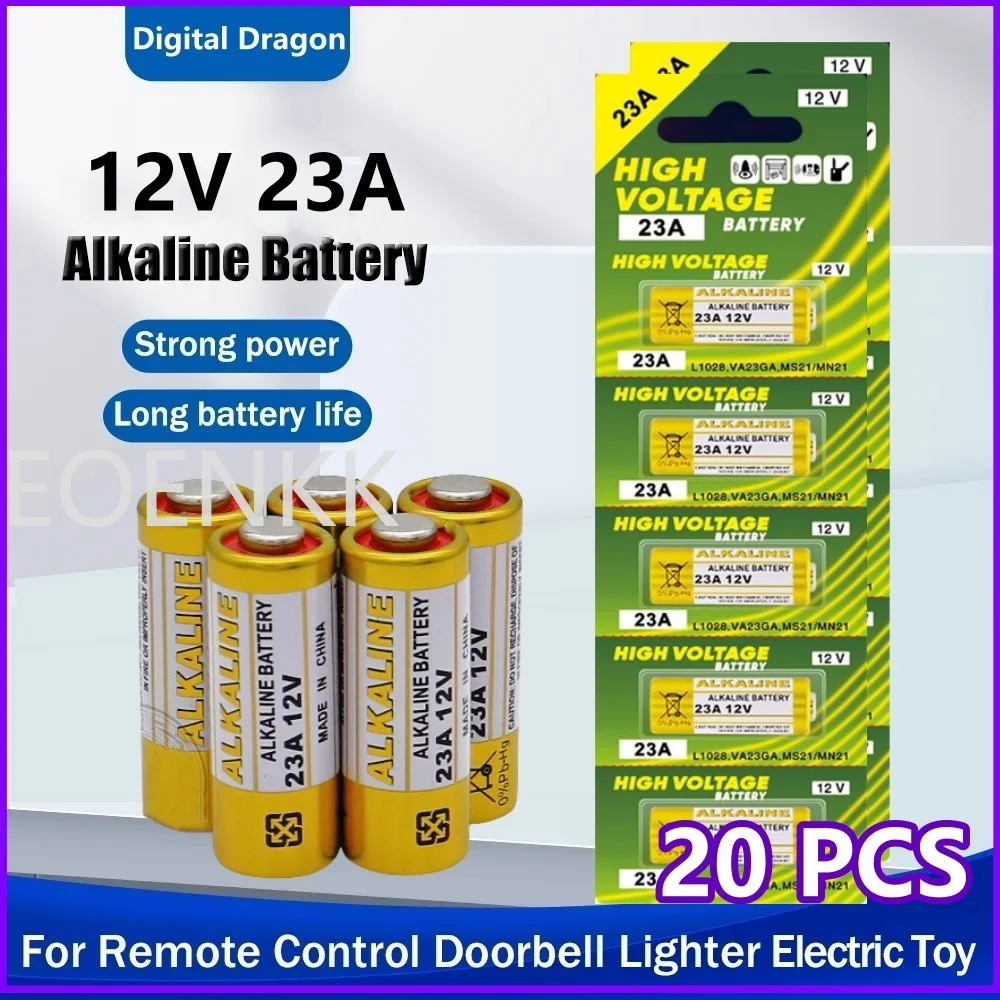Alkaline Battery Disposable Battery 20PCS 12V 23A Alkaline Battery A23 23GA A23S E23A EL12 MN21 MS21 V23GA L1028 GP23A LRV08 For Remote Control Doorbell Dry Cell