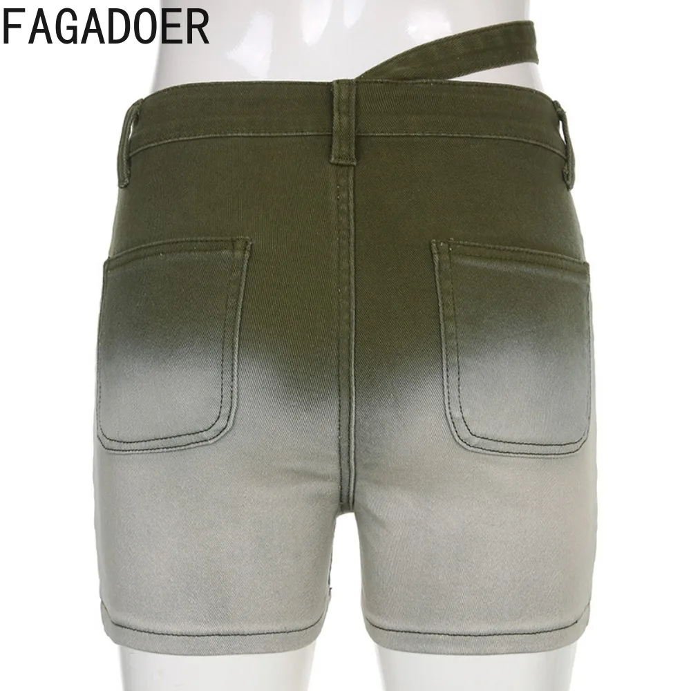 FAGADOER Fashion Gradient Print Denim Shorts Women High Waist Button Skinny Jean Spring New Female Solid Matching Cowboy Bottoms