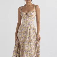 Summer Women flowers Print Long Dress Adjustable Straps Midi Corset Vacation Beach Dress Flowy Slit Lace Up Going Out Dresses - Image 4
