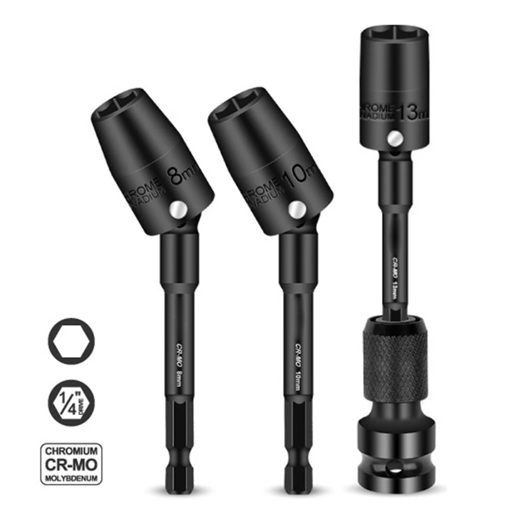 Description Picture 3 of item1Pc 100mm Hex Socket H8-H19 360 Degree Rotatable Head 100mm Hex Shank For Electric Impact Driver Drill Power Wrench Tool Parts