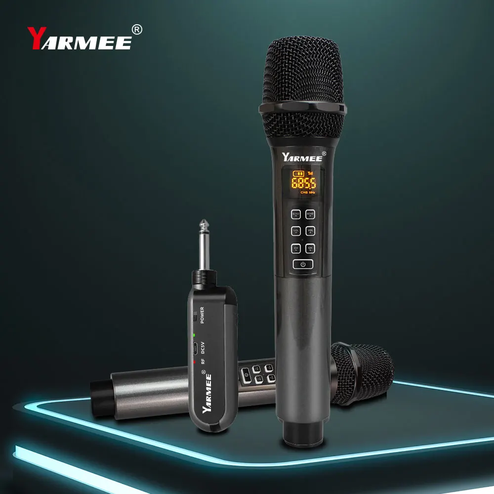 YARMEE 전문 UHF 무선 마이크 충전식 리튬 배터리가있는 휴대용 노래방 마이크 수신기 적합한 노래 이어폰 투어 가이드 프로모션 회의 게임 교육