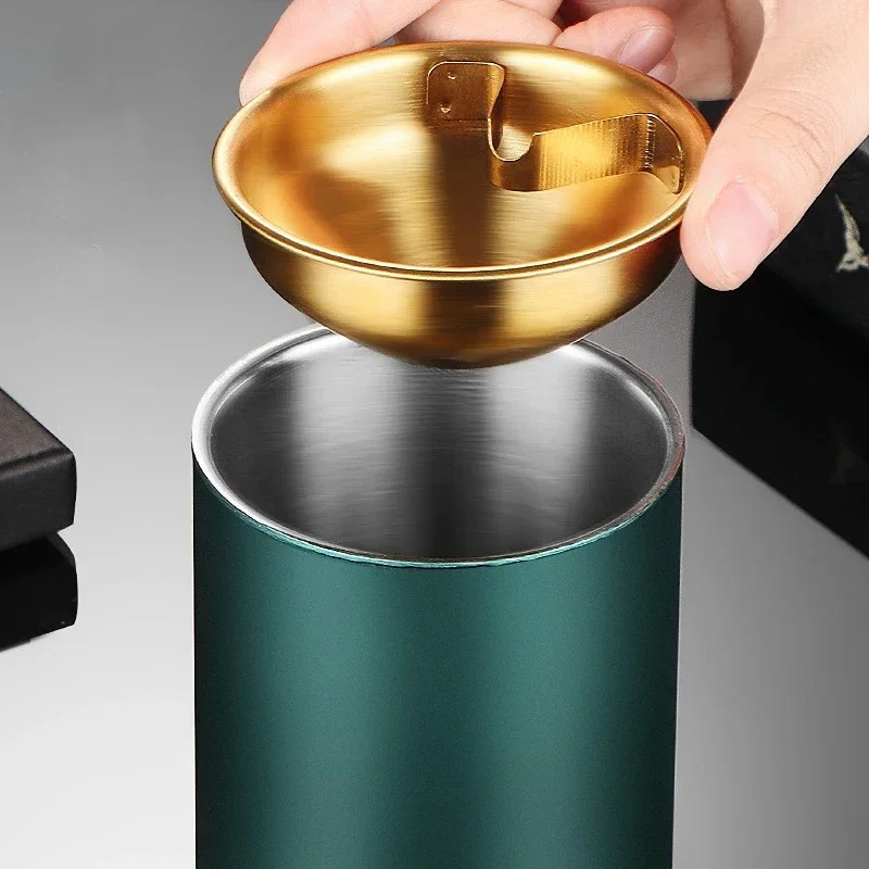 

Ashtray Stainless Steel Ashtray With Lid Round Windproof Stainless Steel Smokeless Cigar Ashtray Patio Indoor
