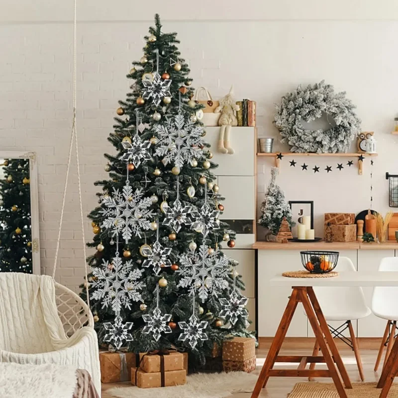 5-24PCS Crystal Clear Snowflake Acrylic Ice Pendants Christmas Tree Ornaments Icicle Water Drop Decoration for Xmas Winter Party 5