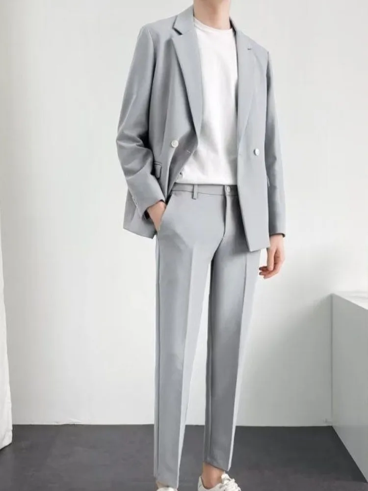 Trendy Korean Style Men Blazer Suit Set Loose Casual Spring Autumn New Cool Stylish Outfit