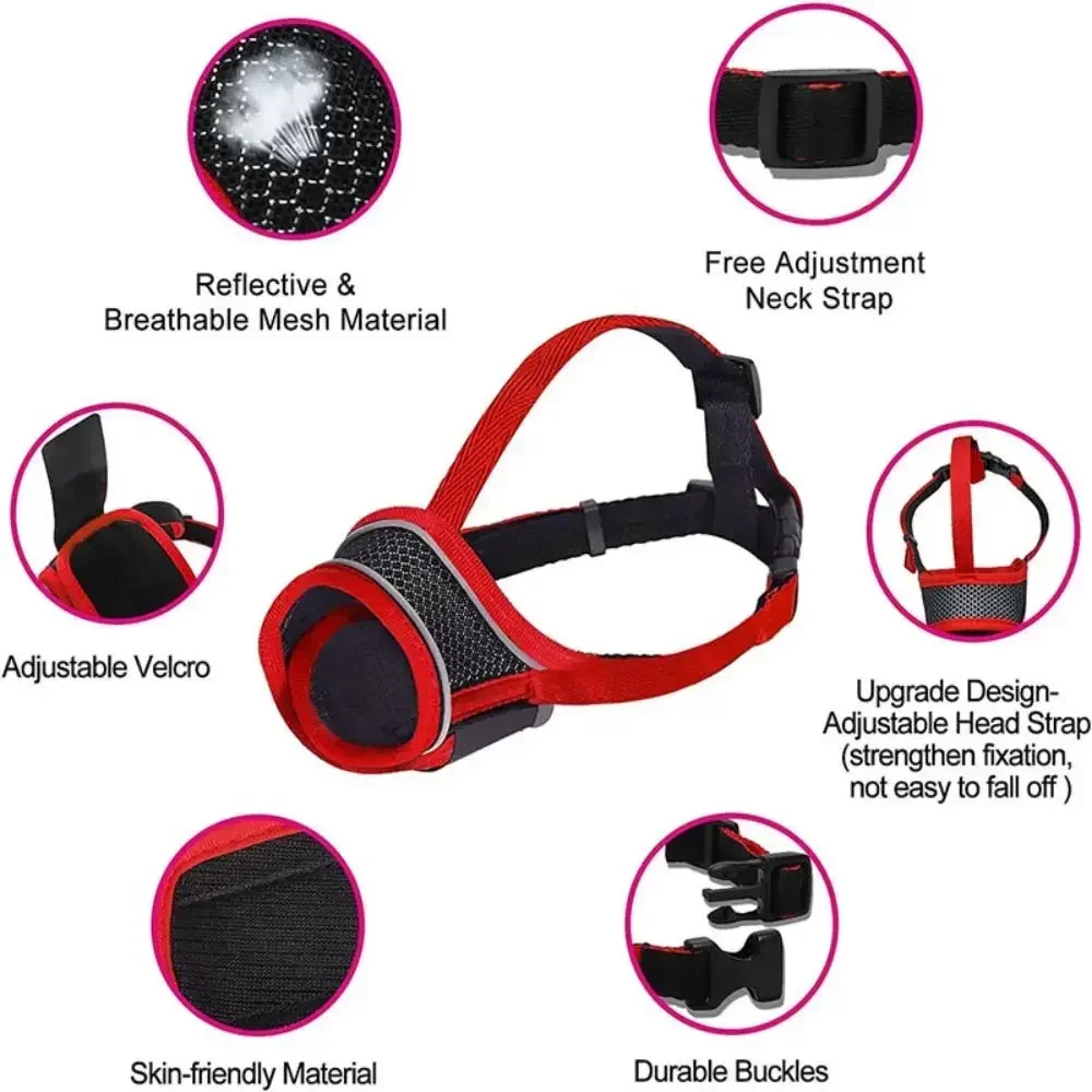 Dog Muzzle Comfortable Mesh Breathable Small Large Dog Muzzle with Reflective Strip Adjustable Velcro Anti Barking Wear-resistant Supplies