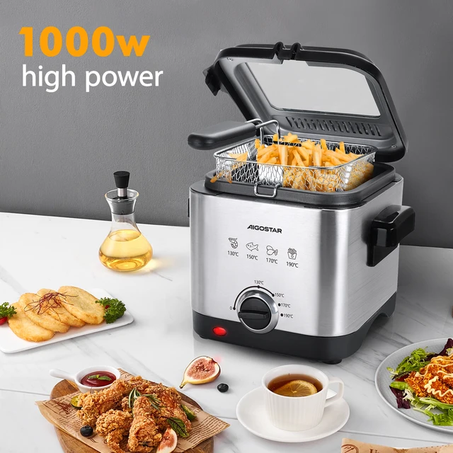 Aigostar Fries 30IZD 1.5L friggitrice compatta in acciaio inossidabile 1000 Watt con finestra di visualizzazione, controllo della temperatura, Design esclusivo 2