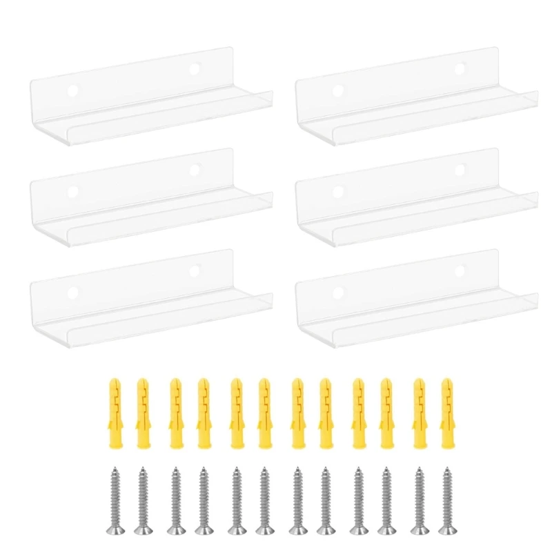 

6xPortable Acrylic Wall Hangings Shelf for Records Display Racks Durable Display