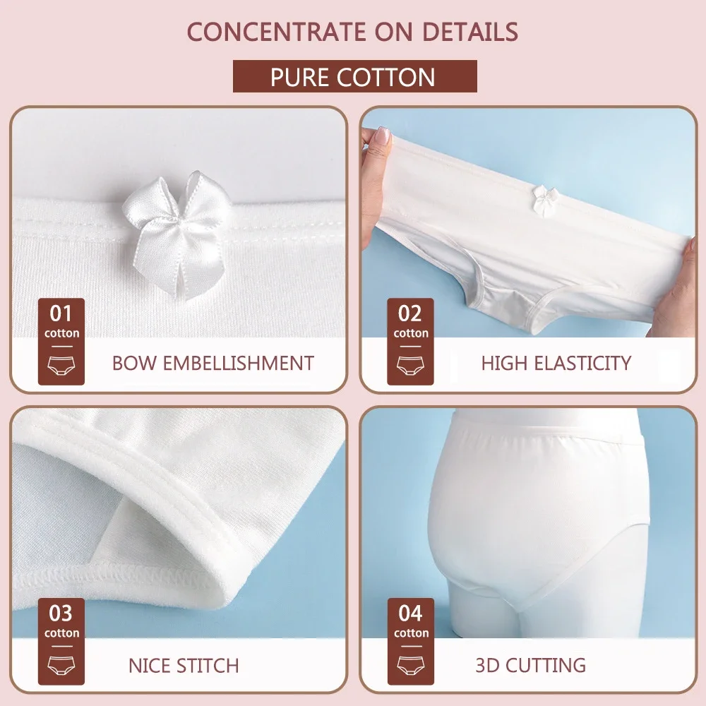 3PCS Girls Cotton Panties Soft Antibacterial Solid Underwears Children's Pure White Underpants Kids Breathable Briefs For Kids