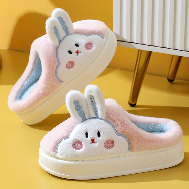 Autumn Winter Women Cute Rabbit Plush Slippers Females Lovely Warm Non-slip Home Slides Adults Indoor Cartoon Soft Furry Shoes 4