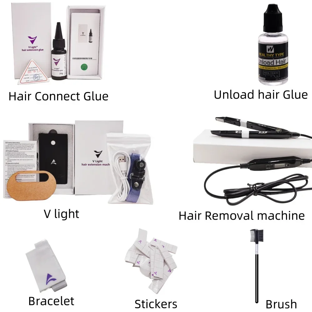 Hair Extension Tool V-Light Tech Hair Extension Connector Machine UV glue Kit Set Hair Extension Tools with UV light extension Removal