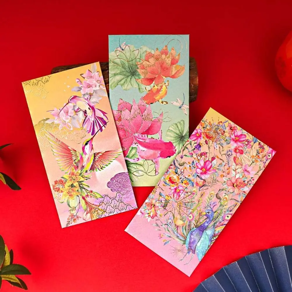 

6Pcs/set Spring Festival Supplies Red Envelope Chinese New Year Decorations Lotus Pattern Luck Money Bag Crane Bronzing Hongbao