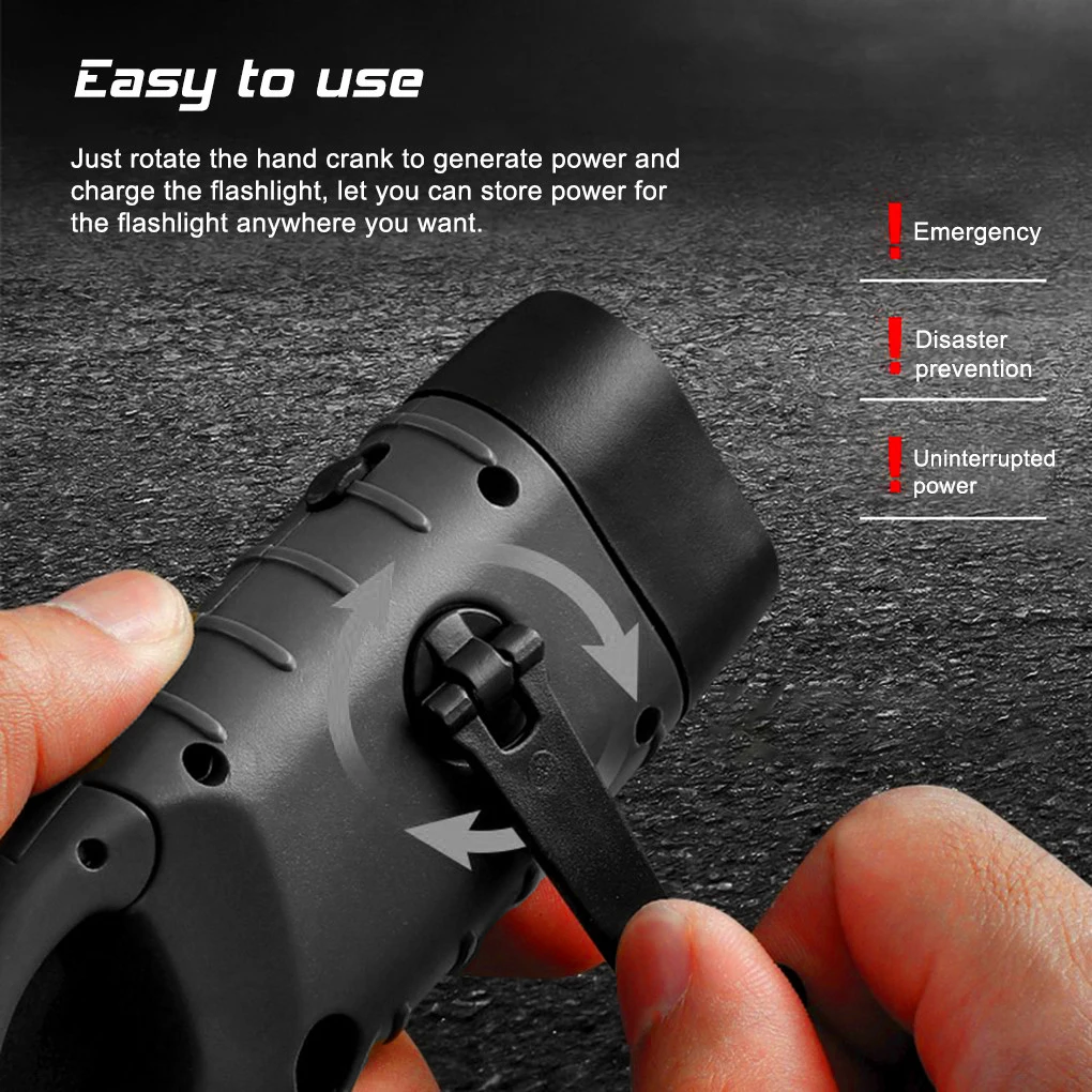 

ZK30 Solar Powered Hand Crank LED Flashlight Rechargeable Survival Gear Self Powered Charging Torch Dynamo for Fishing Hiking