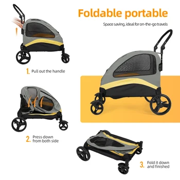 Dog Stroller Ultra-large 4 Wheels Pet Jogger Wagon Foldable Cart Travel Trolley Outdoor Animal Carrier Load Up To 55kg 6