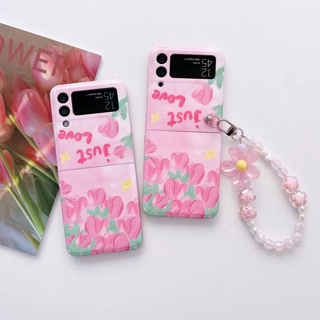 Popolarità Tulip Pattern Imd Case Per Samsung Galaxy Z Flip4 /3 5G Flower Hand Chain