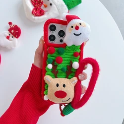 Christmas Cartoon Plush Phone Case with Santa Claus & Elk Design, Wrist Strap Cover for Huawei Nova 7 Pro 5G (SDLR)