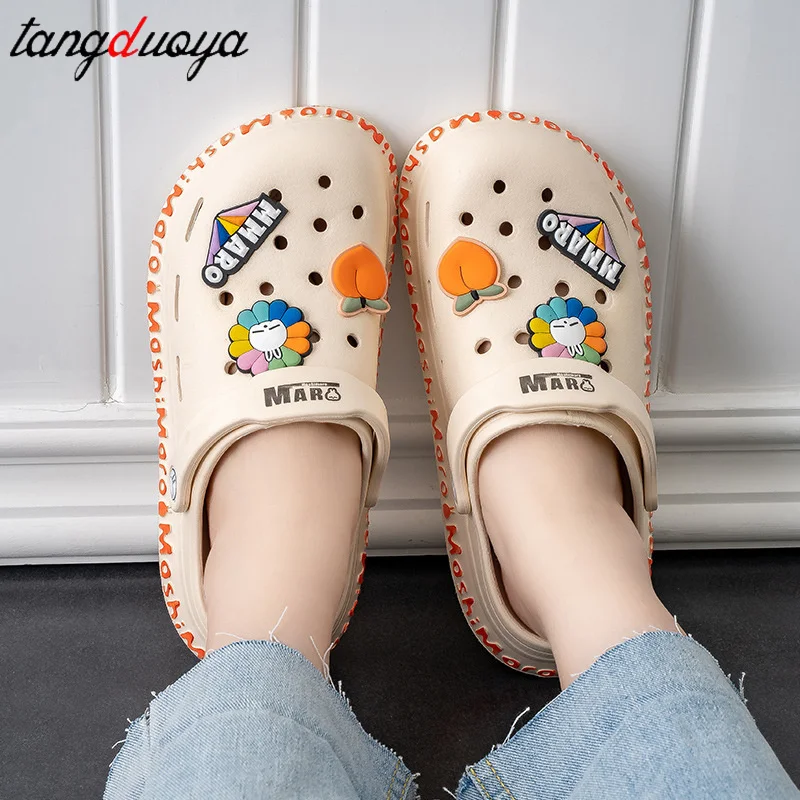 

Cartoon Cute Garden Sandals Women Summer Slippers Casual yellow Slip on Garden Loafers Women Hole Sandals zuecos de verano mujer