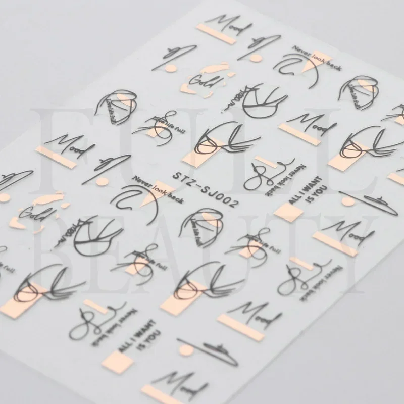 Heallor Graffiti Strips Nail Stickers for Women Nail Art Decorations Rose Gold Abstract Line Spring 3D Slider for Manicure Polis 4